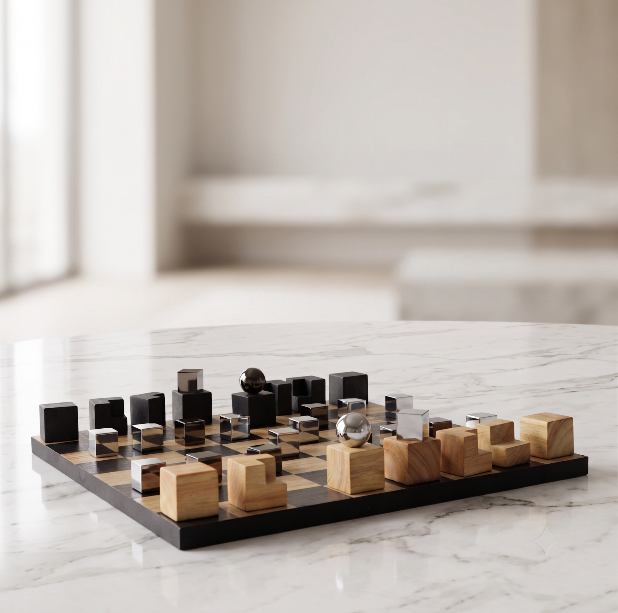 The Oslo chess set in a modern living room