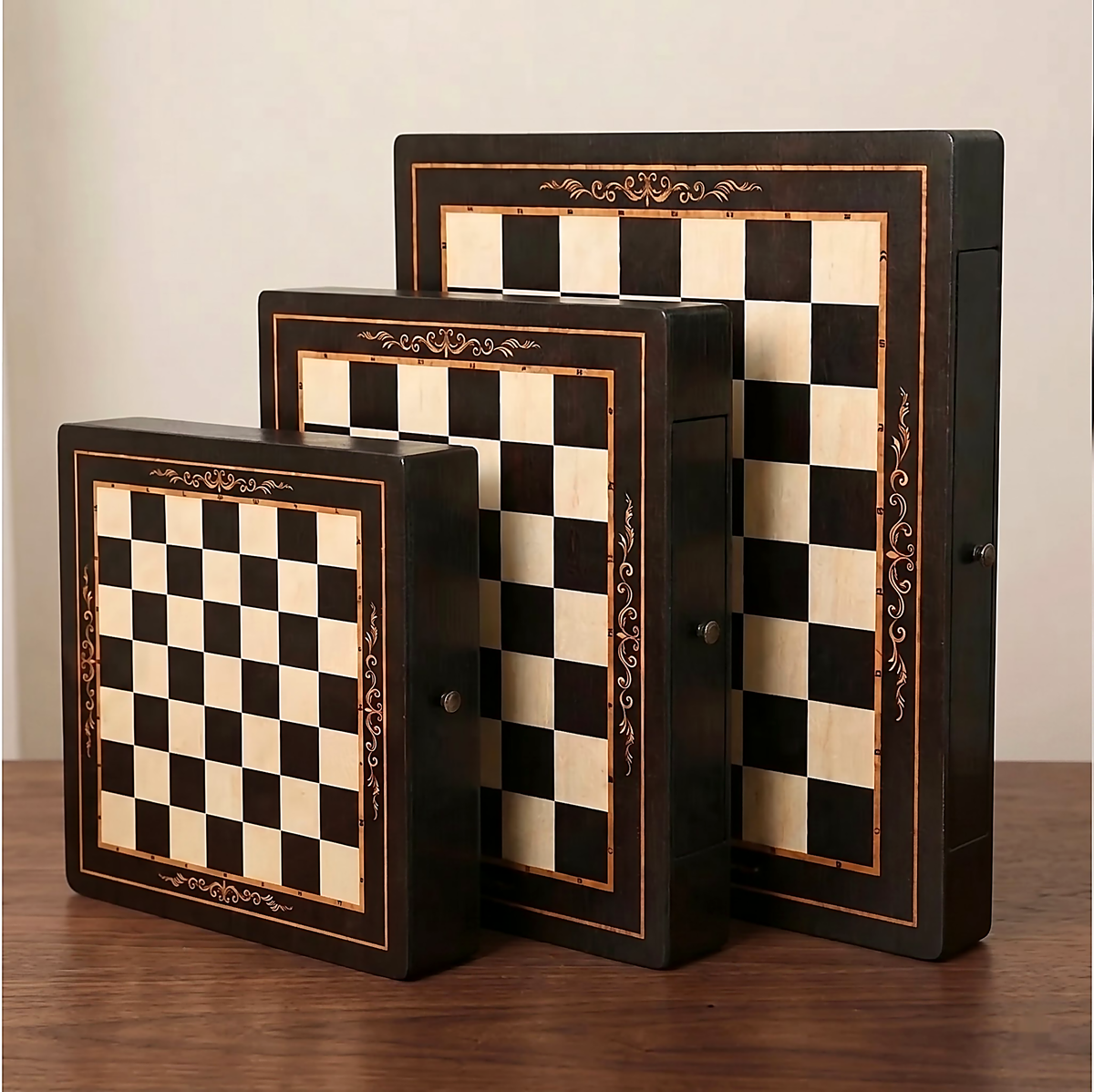 The Duet chess set with drawers open