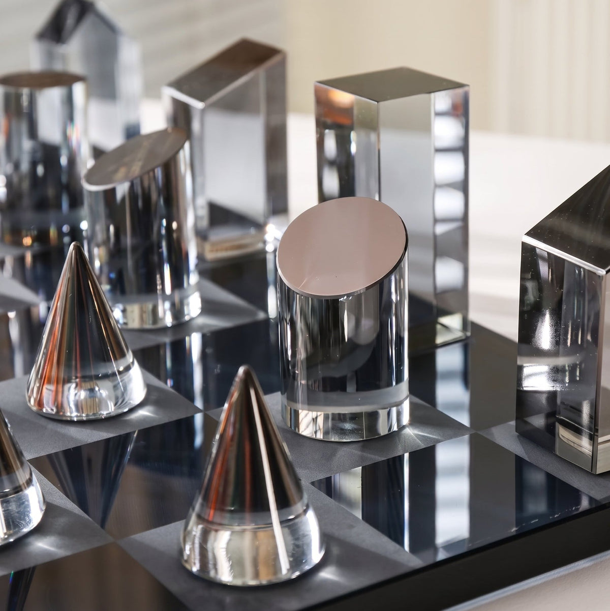 Mirror-polished crystal chess board detail