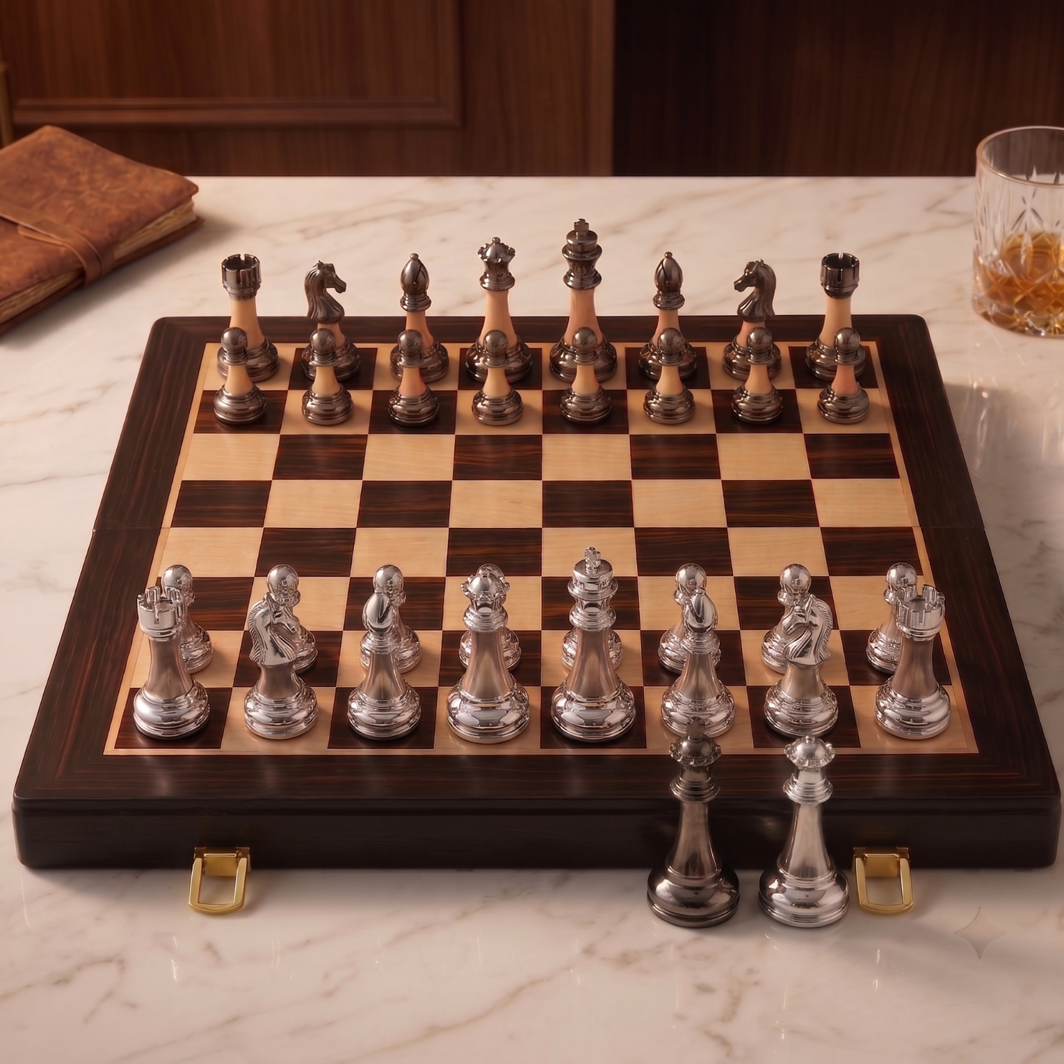 The Regent grand folding chess set with electroplated pieces