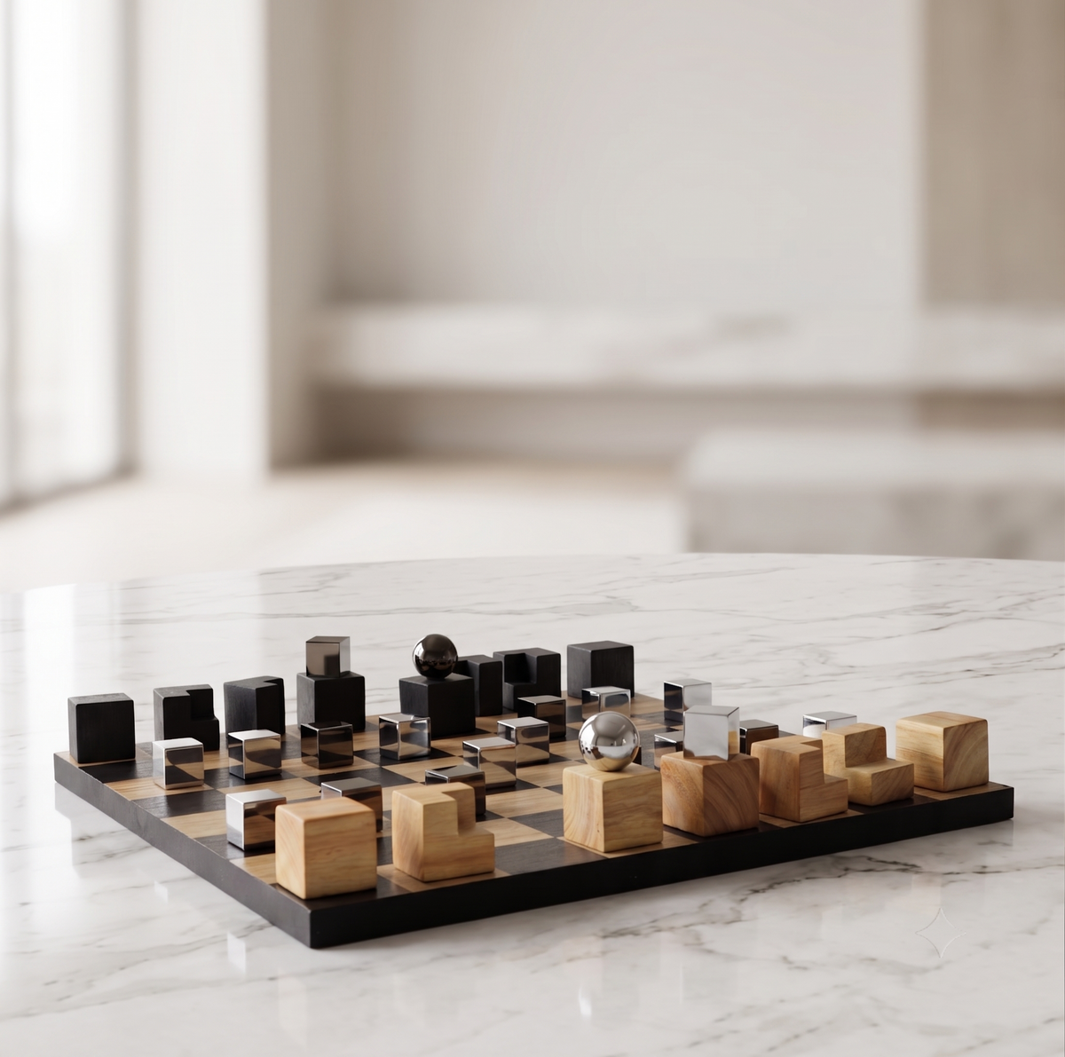 The Oslo chess set in a modern living room