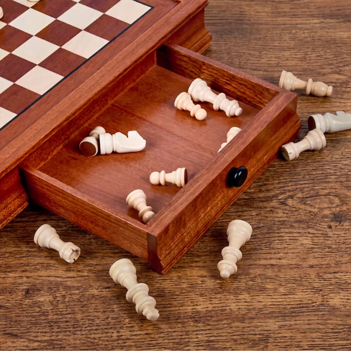The Vault chess set in a living room setting
