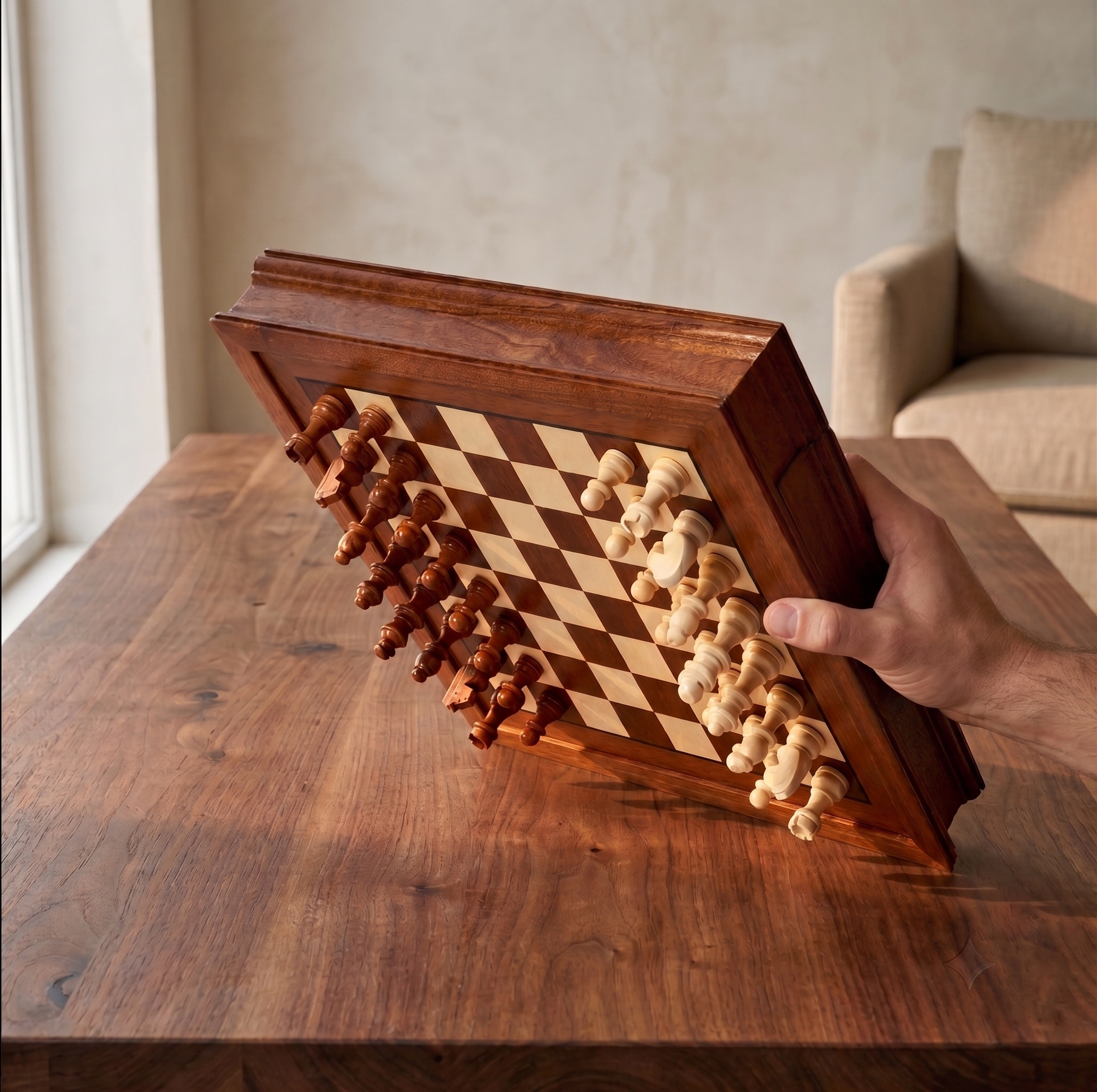 Magnetic maple chess board detail