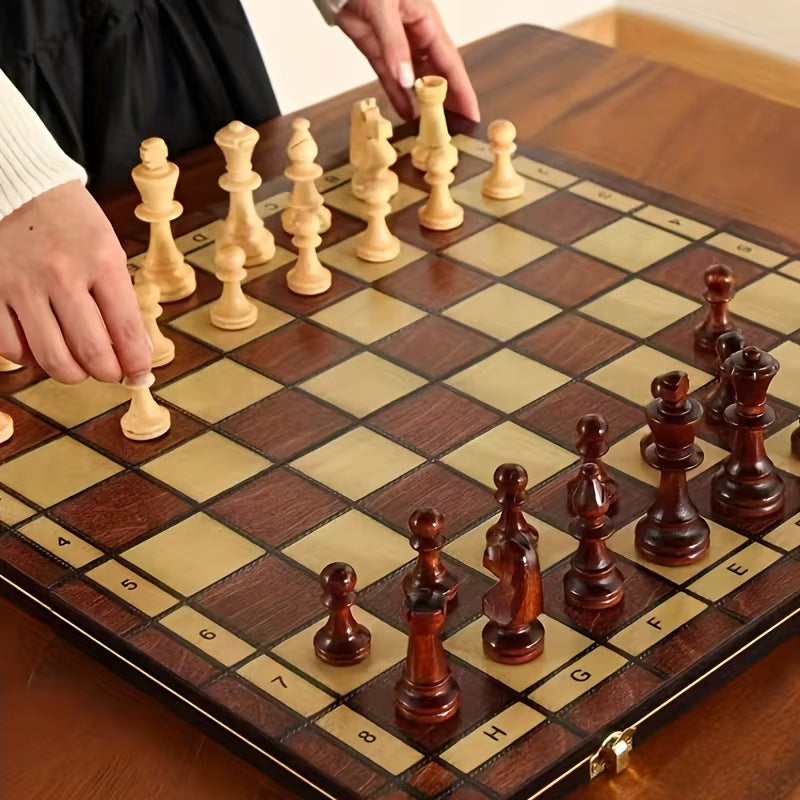 Magnetic walnut chess pieces detail