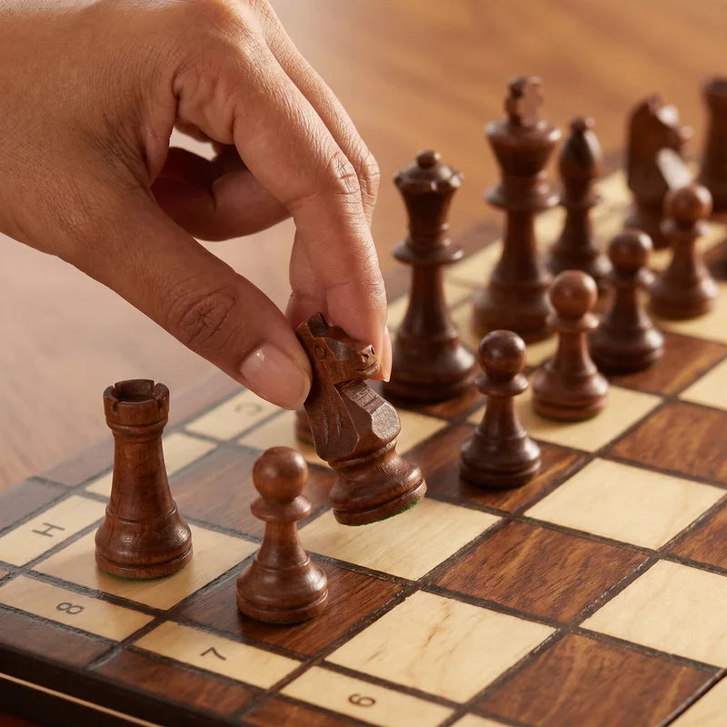 The Voyager large size chess set open for play