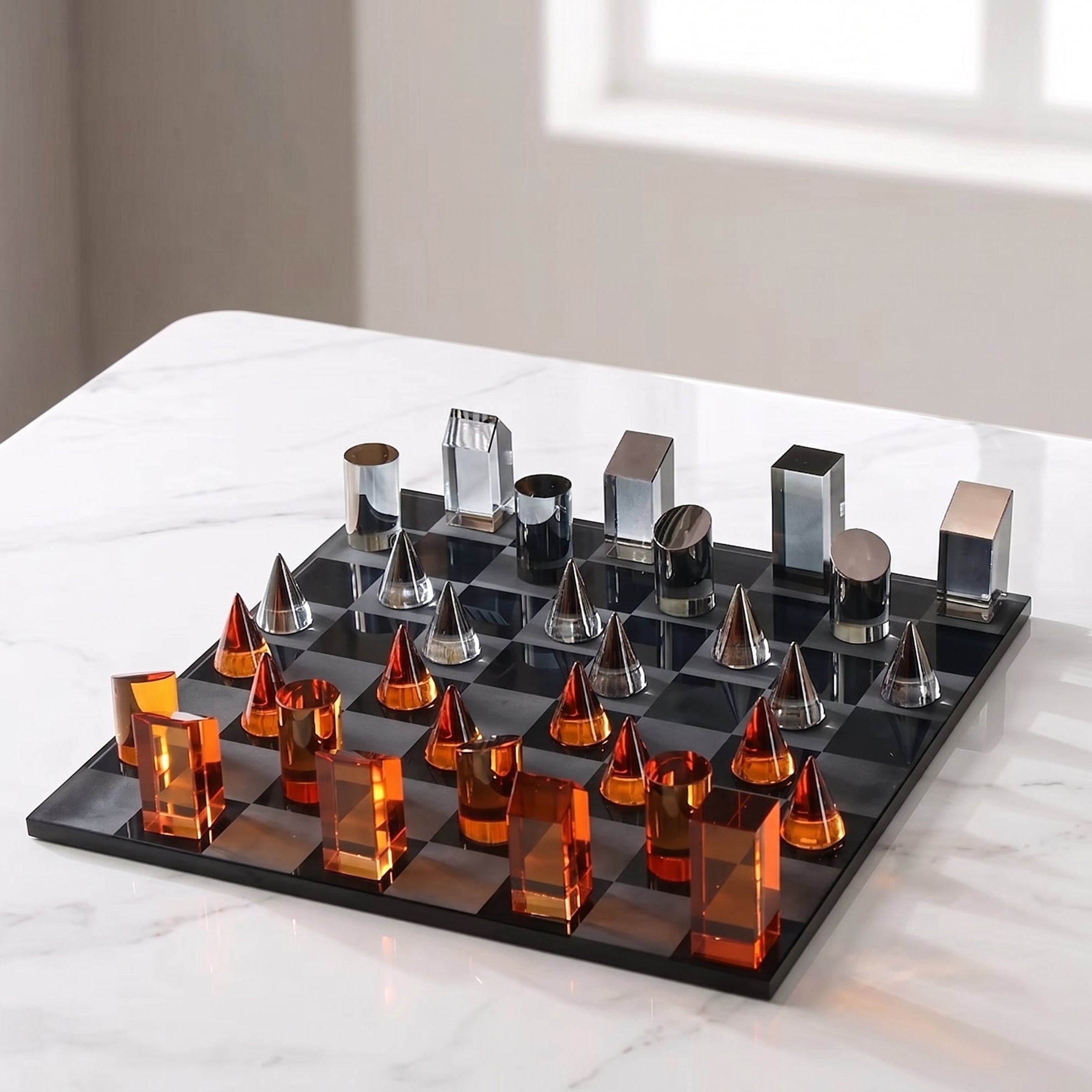 The Prism geometric crystal chess set